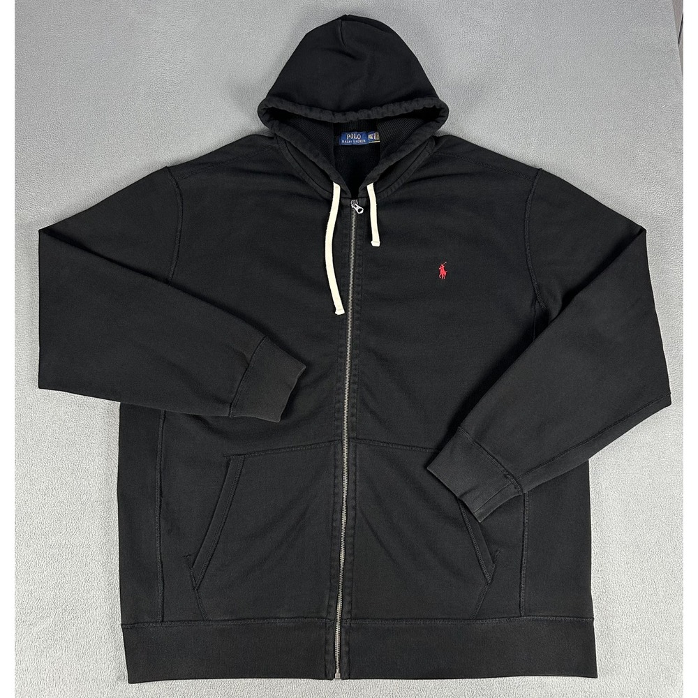 Polo Ralph Lauren Hoodie Jacket Mens 2XLT Tall Black Full Zip Heavyweight Pony